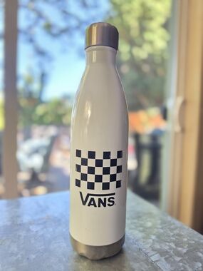Vans White Stainless Steel Checkerboard Water Bottle
